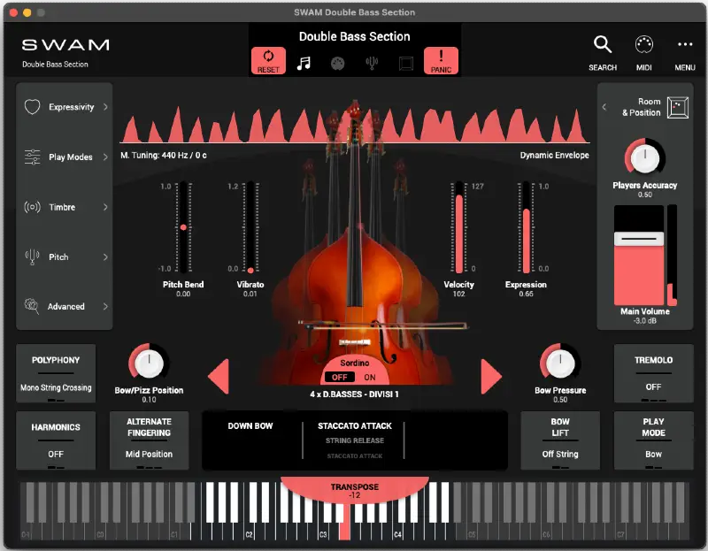 Una delle interfacce dell'applicativo SWAM di Audio Modeling™